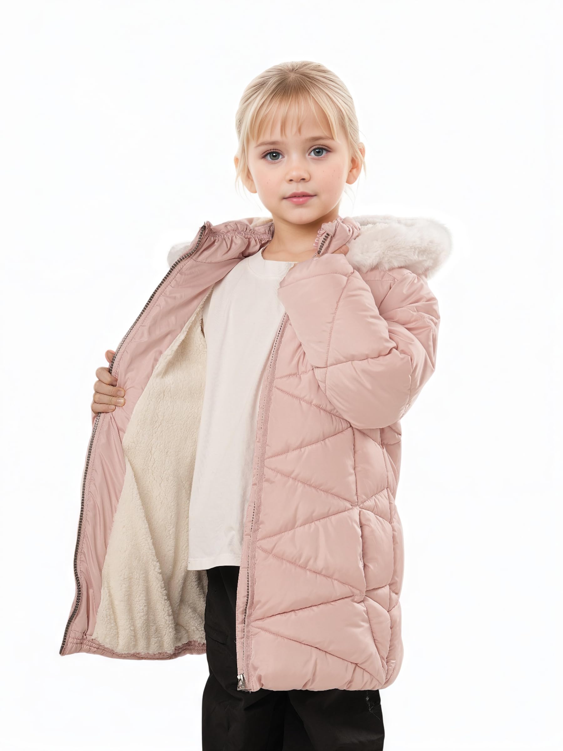 SOLOCOTE Manteaux d'Hiver pour Fille avec Capuche Doublure Sherpa Légers Épais Chauds Gonflés Résistants à l'Eau Coupe-Vent Brillants