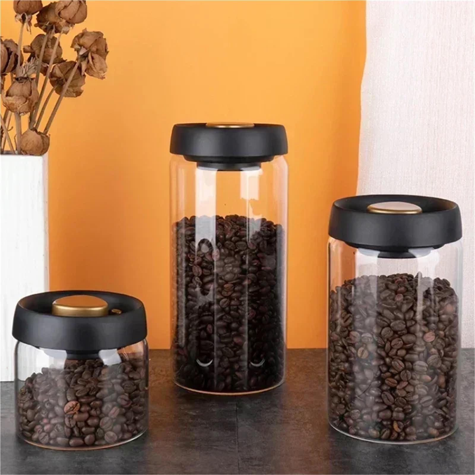 Transparentes Vorratsglas Vakuumversiegelter Behälter for Kaffeebohnen, luftdichte Dose for Lebensmittel, Getreide und Süßigkeiten, Frischhaltebehälter, Küchenzubehör(900ml)