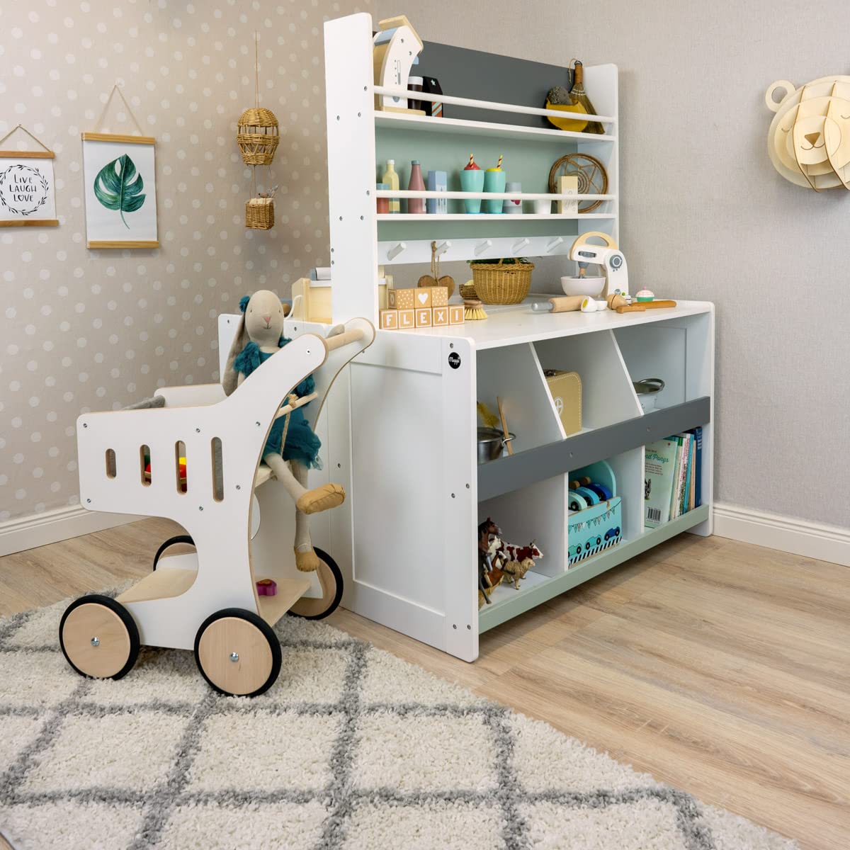Meppi Kaufladen Flexi Weiss/Mint aus Holz - Kaufmannsladen für Kinder (Mint)