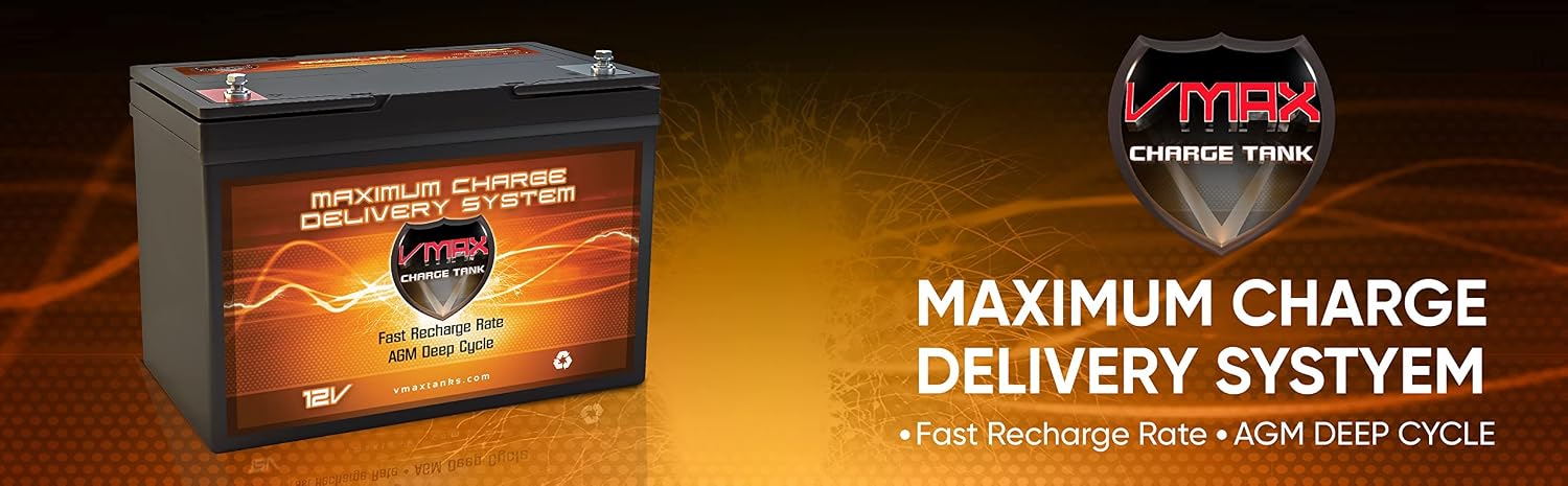 VMAX MR127 12 Volt 100Ah AGM Deep Cycle Maintenance Free Battery compatible with boats and 40-100lb, minnkota, cobra, sevylor and other trolling motor (GROUP 27 Marine Deep Cycle AGM Battery)