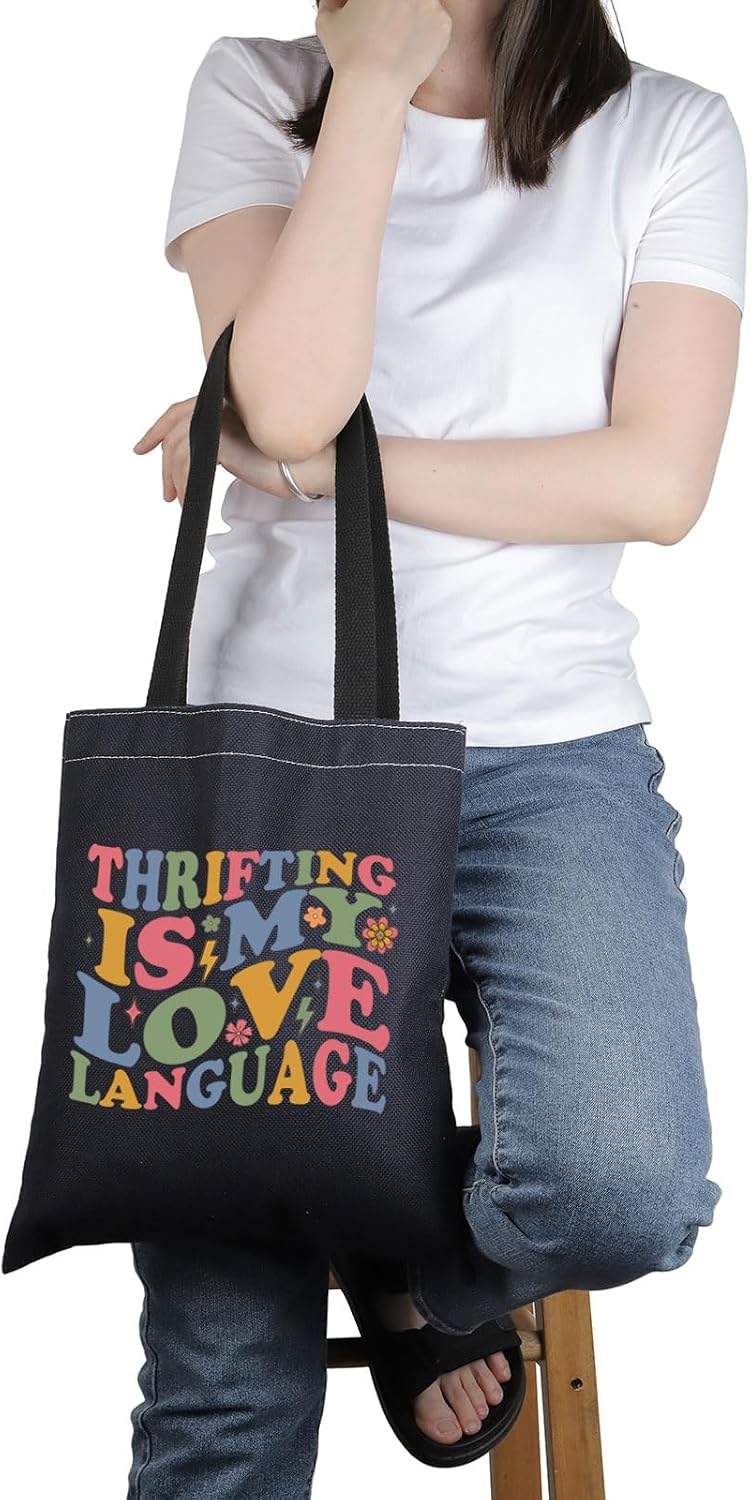 PWHAOO Thrift Lover Gift Thrifting Is My Love Language Tote Bag Thrifting Day Handbag Retro Shopper Gift Thrifter Merch image 3