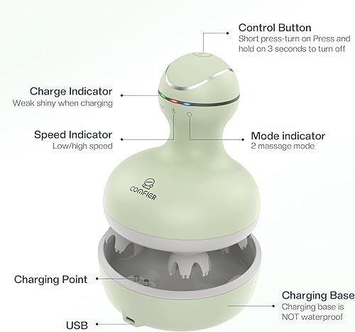 Miniatura 8 de COMFIER Masajeador de cuero cabelludo, rascador eléctrico de cabeza, masajeador de cabeza portátil para el crecimiento del cabello con 84 nodos de