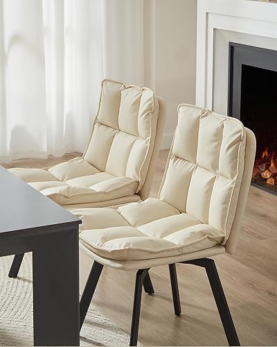 Miniatura 8 de BedsPick Juego de 2 sillas de comedor giratorias – Silla de cocina tapizada de piel sintética, silla de comedor moderna de mediados de siglo con