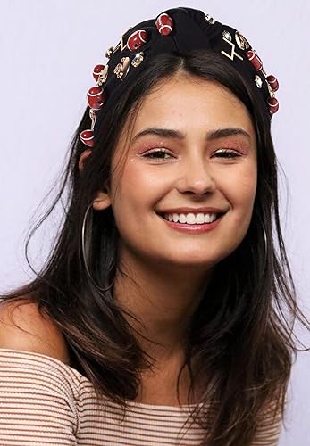 Miniatura 4 de Diadema de fútbol para mujer, accesorios de futbol para mamá, diamantes de imitación de cristal, con nudo superior, negro, blanco, rojo, morado,