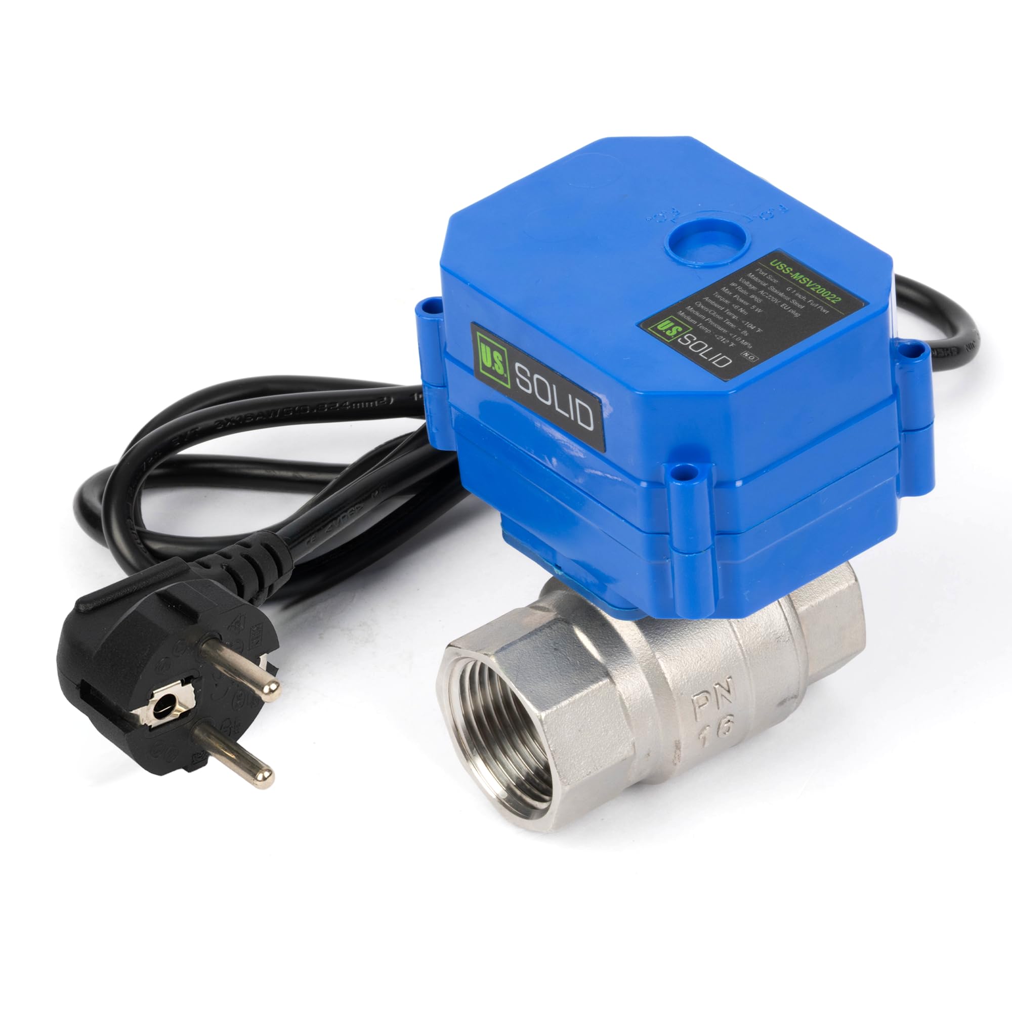 U.S. Solid Válvula de bola motorizada 220 V CA con conector DN25 de 1 pulgada, abierta sin corriente, válvula de bola eléctrica de acero inoxidable de 2 vías, retorno automático