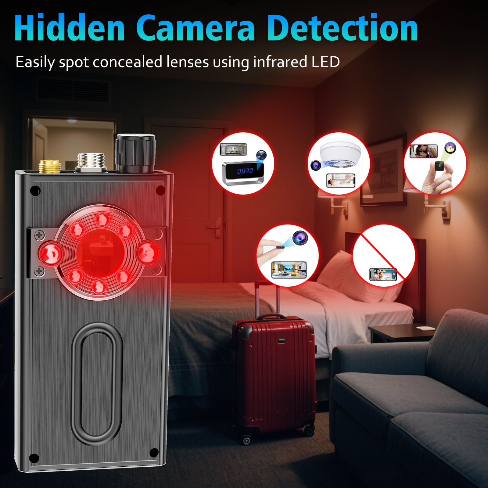 JMDHKK Smart Alarm, Multifunktions-Sicherheitsgerät mit Lichtsensor, Vibration und Warnlicht für Camping, Hotelsicherheit und Schutz der Privatsphäre (Grau)
