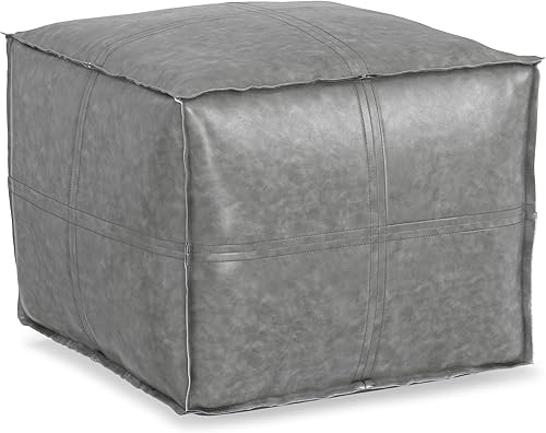 Miniatura 62 de SIMPLIHOME Brody - Puf cuadrado grande de 30 pulgadas de ancho, color gris envejecido, otomana de piel sintética vegana, reposapiés o asiento