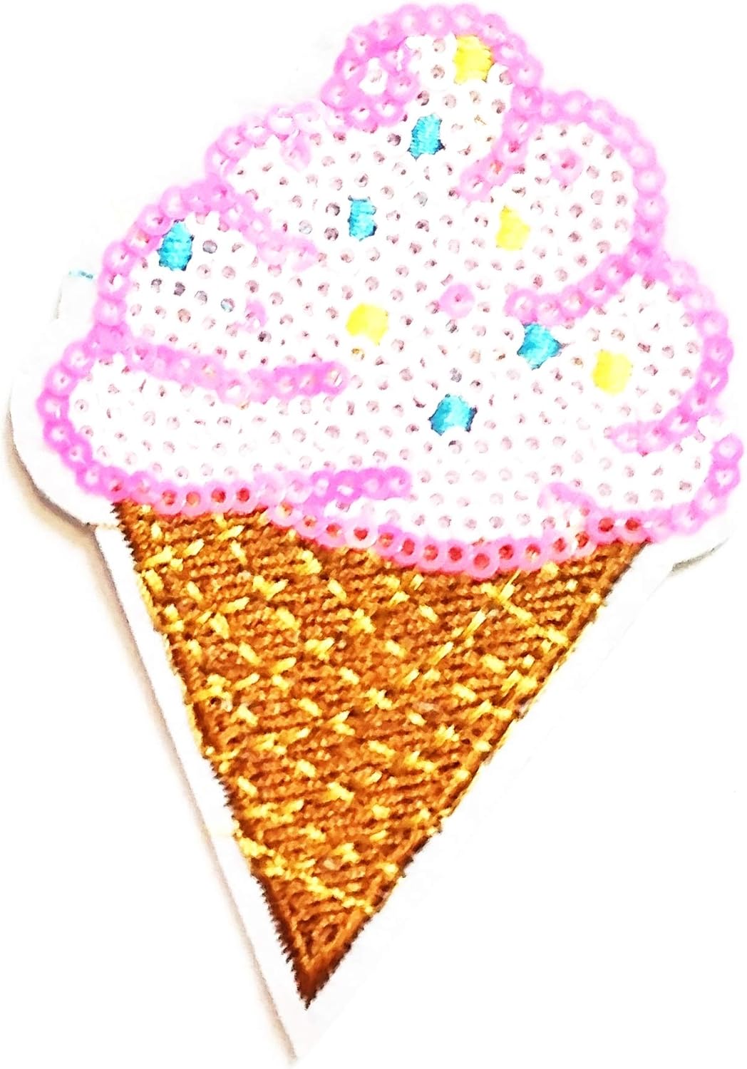 Nipitshop Patches Attractive Pink Ice Cream Cone Retro Fun Dessert Sweets Sequin Shine Shiny Patch Embroidered Iron On Patch for Clothes Backpacks T-Shirt Jeans Skirt Vests Scarf Hat Bag