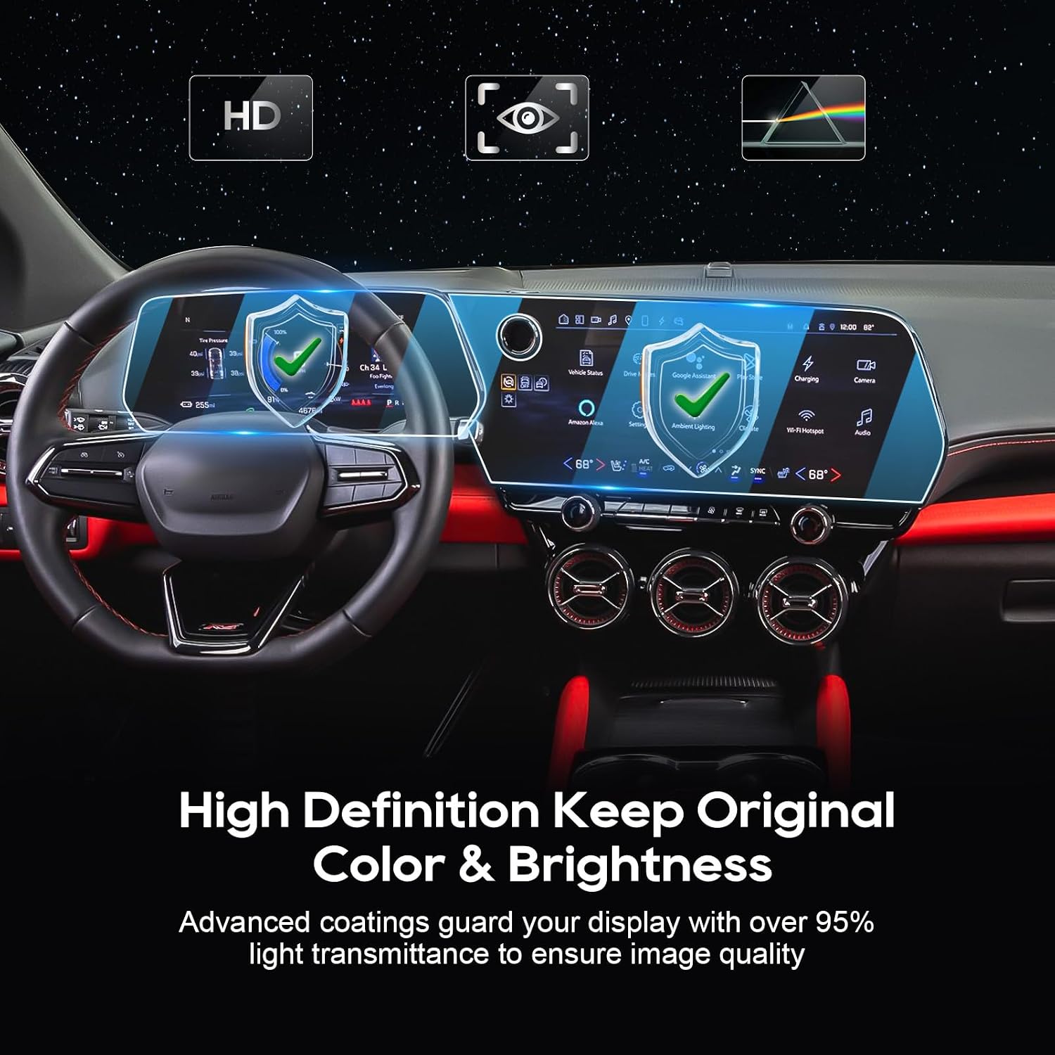For 2025 2026 Chevy Blazer EV Screen Protector - (4PCS)2024-2025 2026 Blazer EV (RWD RS/AWD LT/AWD RS) 17.7 Inch Navi+11 Inch Dash Touchscreen [Nano Film] 2024-2026 Blazer EV Accessories Anti Scratch HD*