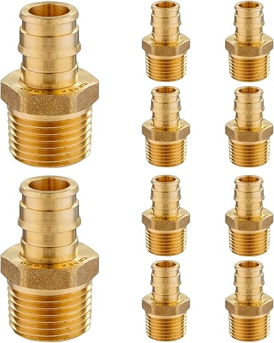 Paquete de 10 accesorios PEX-A, adaptador NPT macho de expansión de 12 x 12 pulgadas, adaptador roscado macho ASTM F19600 para tubería A (PEX1960016)