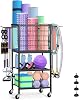 CADUKE Dumbbell Rack & Stand, Yoga Mat Storage with Hooks and Wheels, Home Gym Weight Rack for Dumbbells, Kettlebells, Yoga Mat, Yoga Block, Foam Roller and Resistance Band