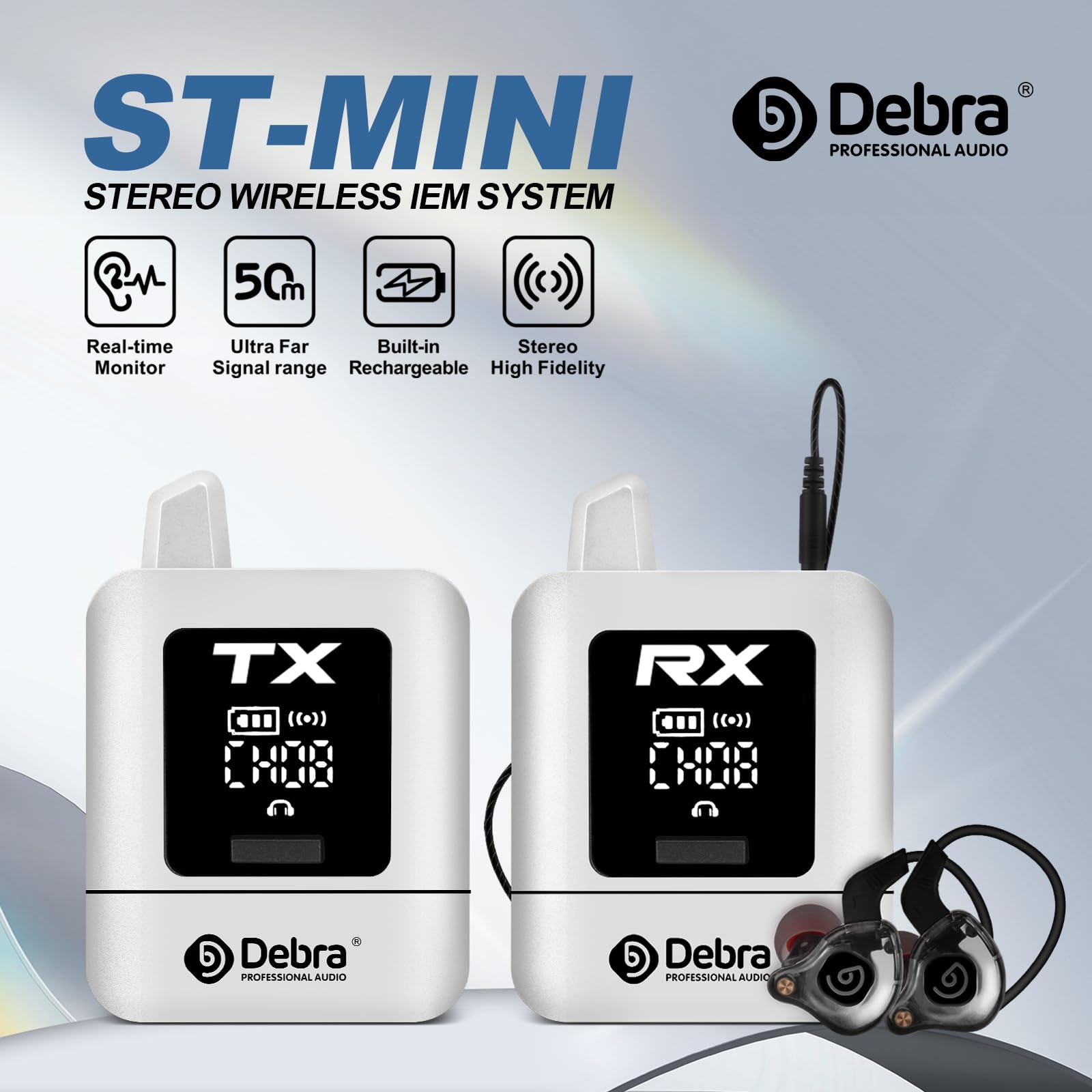 ST-Mini Wireless In Ear Monitor System, True Stereo 2.4GHz IEM, 50m Range, 11 Channels Anti-Interference - Image 2