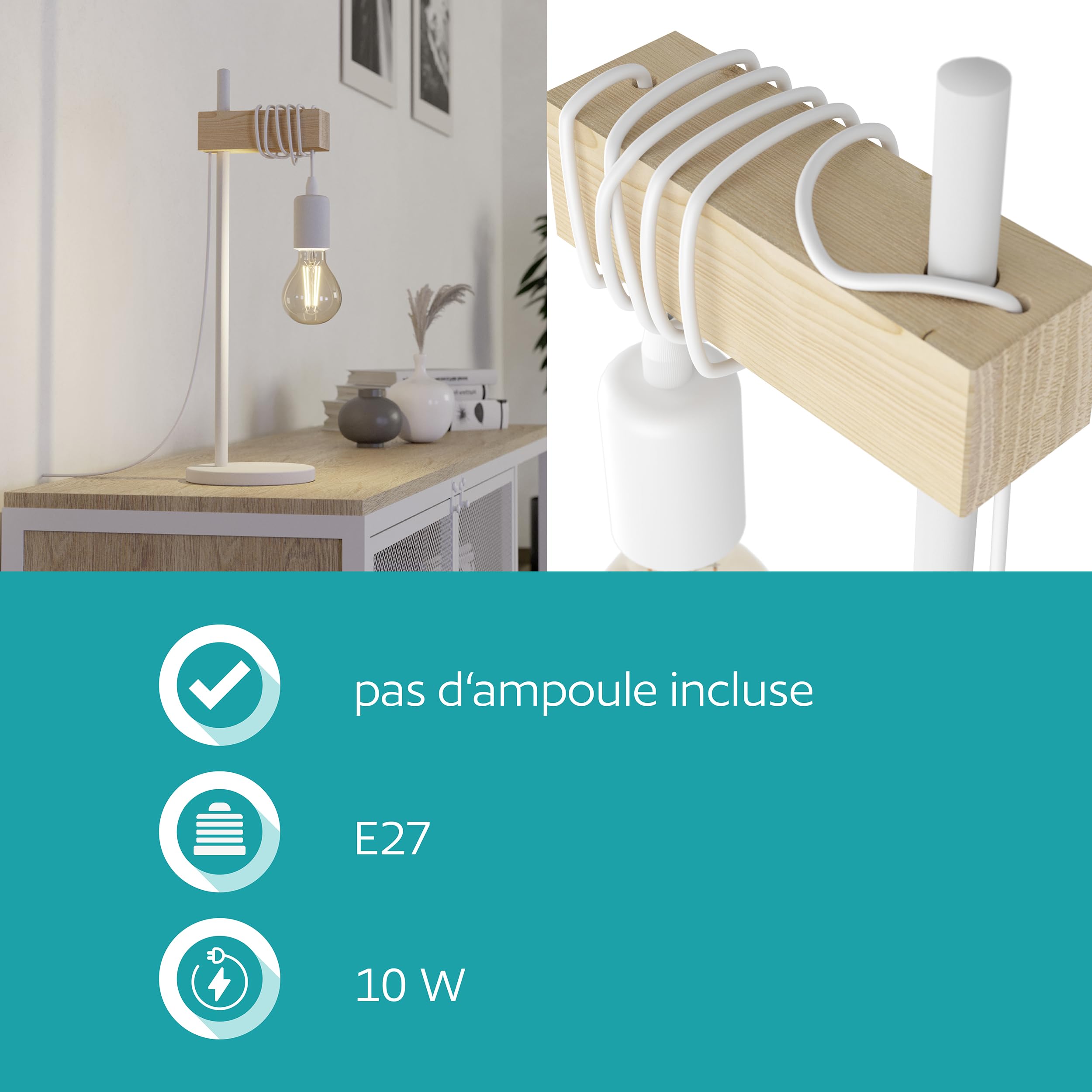 Lampe De Table Vintage Eglo – Blanc, Verre, Culot E14 – Année 1980