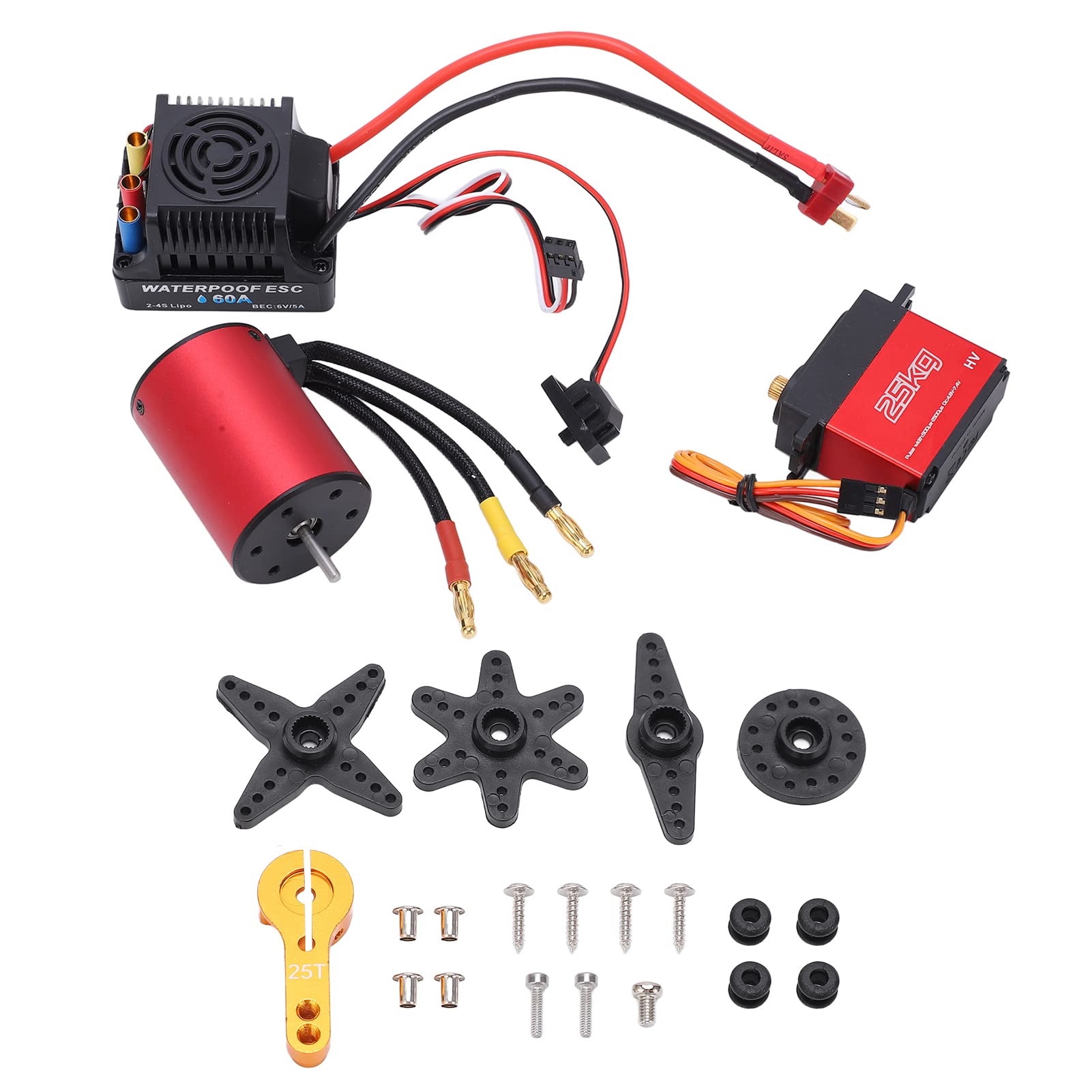 Silnik S3650 3100KV Silnik ESC Silnik Bezszczotkowy 60A Bezszczotkowy Silnik ESC RC Serwo ESC z 25KG Metal Servo Combo dla 1/8 1/10 2S-4S RC Car