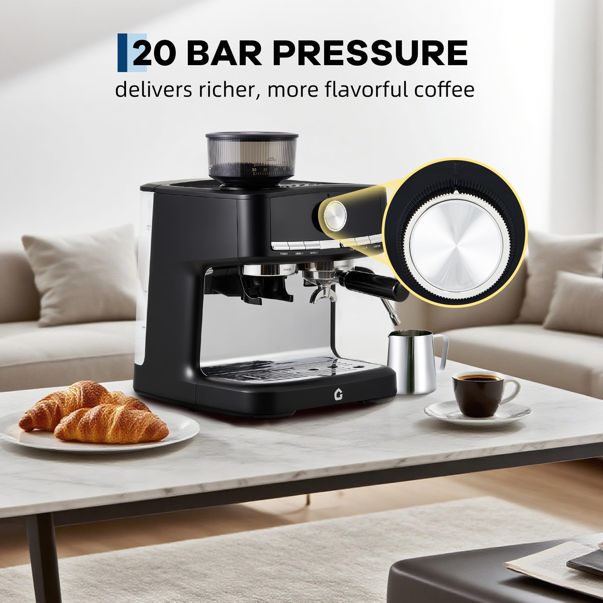 Półautomatyczna maszyna do espresso z wbudowanym młynkiem, dyszą parową do pianki mlecznej, programowanie 1/2 filiżanek i niestandardowy tryb, ekspres do kawy espresso, do kawy kremowej, cappuccino