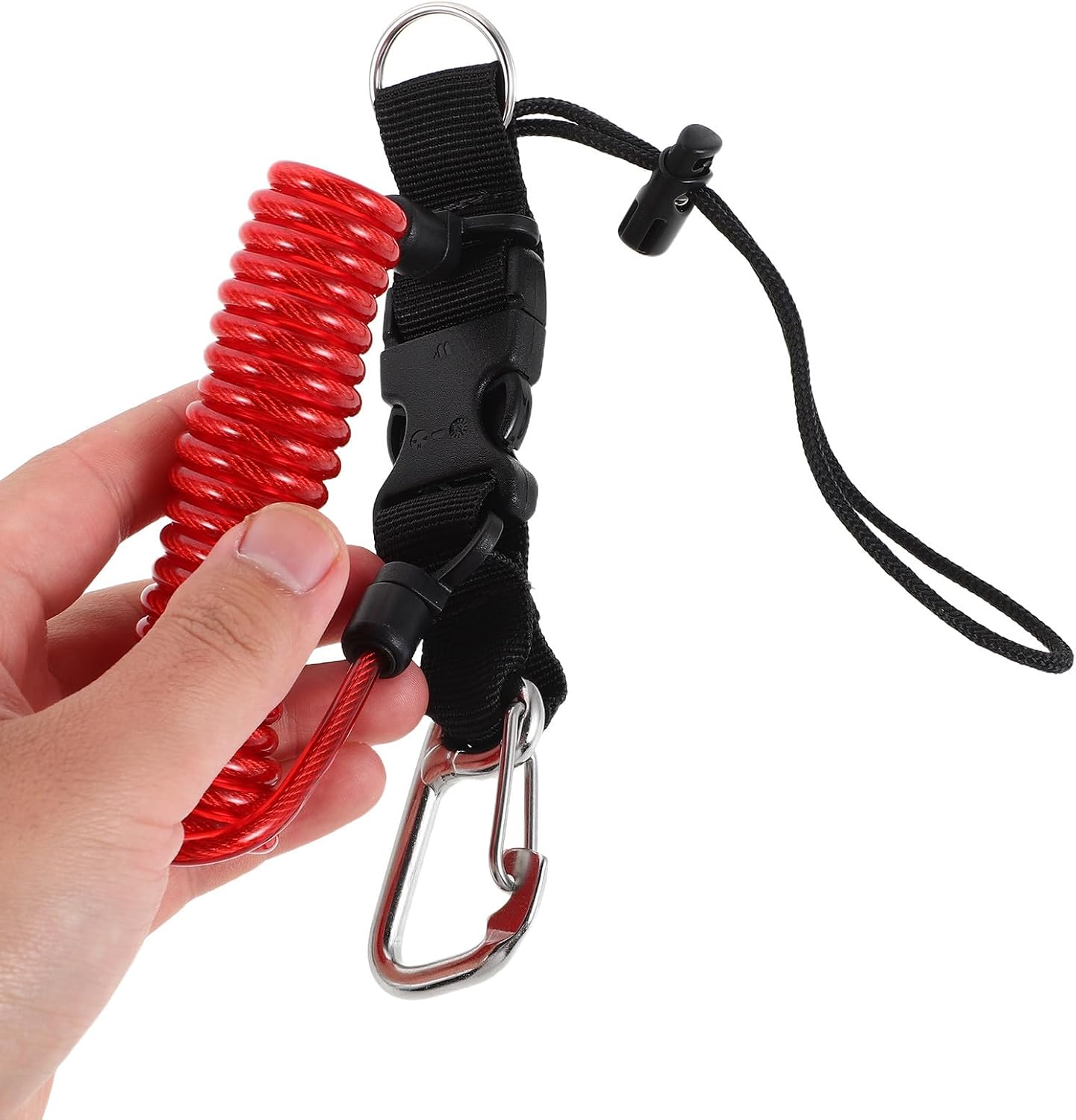 Scuba Diving Camera Safety Rope Stainless Steel Coil Lanyard with Quick Release Buckle for Underwater Use Red