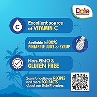 Vista 4 de Dole Fruta enlatada, trozos de piña en almíbar pesado, sin gluten, grapas de despensa, 20 onzas, 12 unidades, el embalaje puede variar