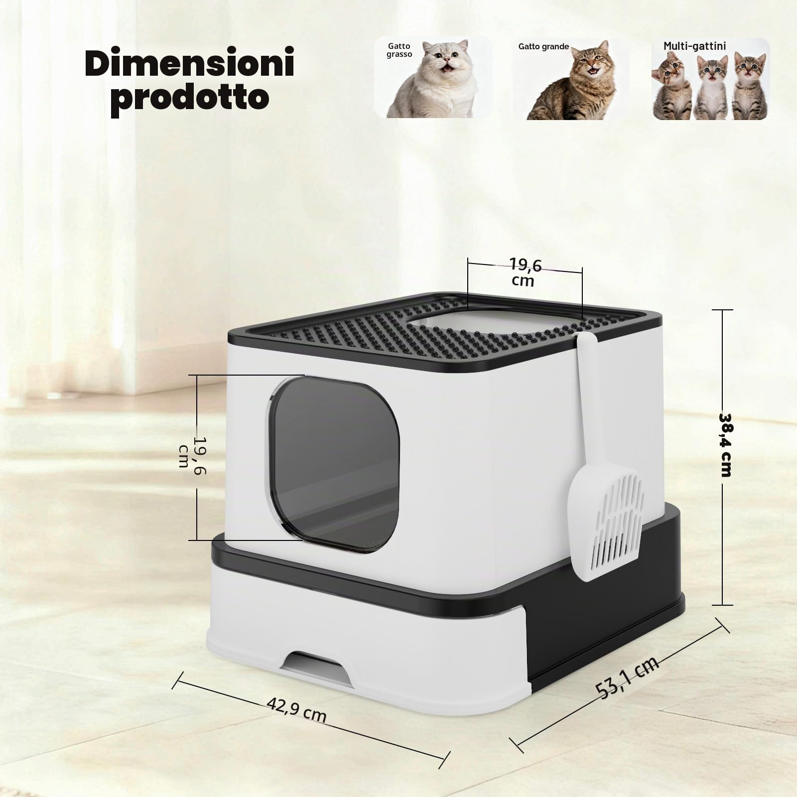 Sfozstra Grande lettiera per gatti: Lettiera chiusa a prova di perdite, in acciaio inox, per più gatti, inodore, utilizzabile in bagno (nero, L)