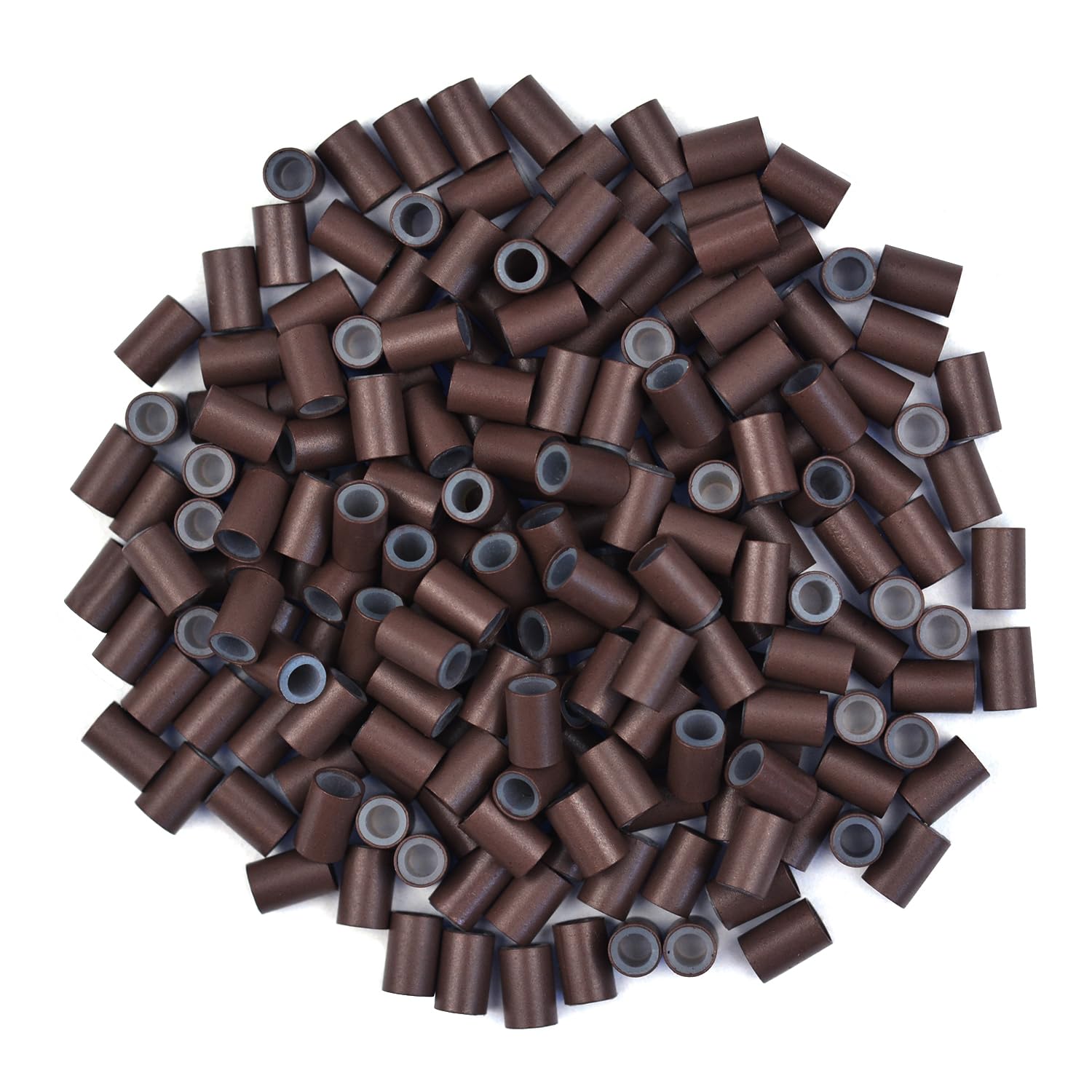 200 Pcs Silicone Lined Micro Rings Links Beads 4.0 * 2.8 * 6.0 mm Copper Hair Beads for Copper Hair Extensions (Brown)