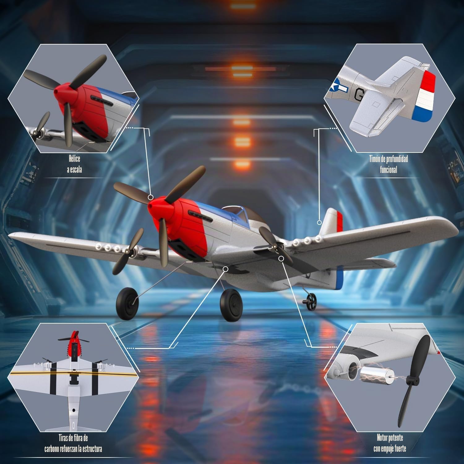 volantexrc P51D Mustang 3 Canales Avión Controlado por Radio RTF con 2 Baterías 3CH RC Plane RTF RC Juguete Planeador para Principiantes, Niños, Adultos