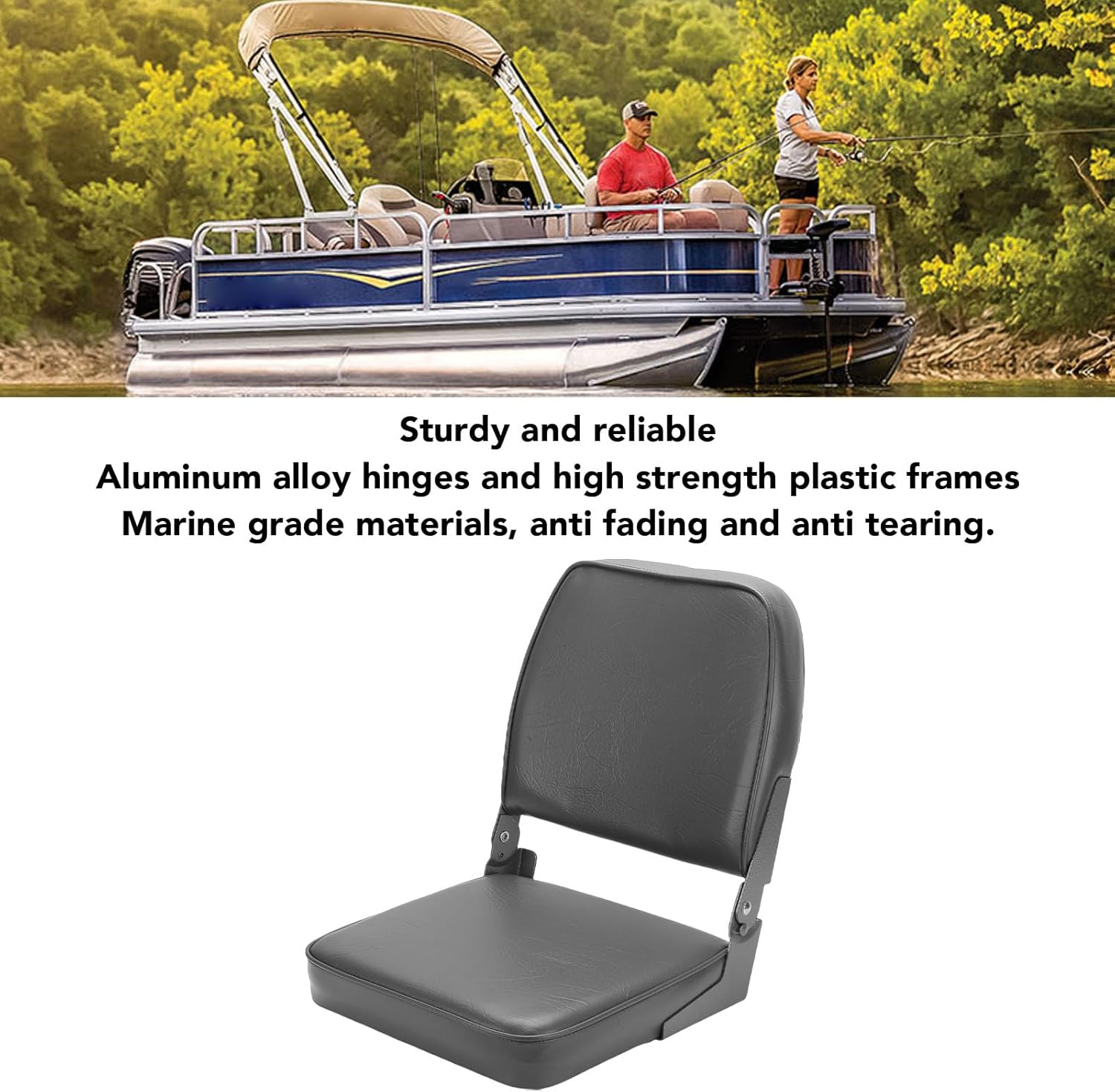 Folding Boat Seat, Thick Marine Grade Foam Padding Boat Cabin Seating with Aluminum Alloy Hinges, Lightweight Foldable Boating Chair with Backrest for Bass Canoe Pontoon