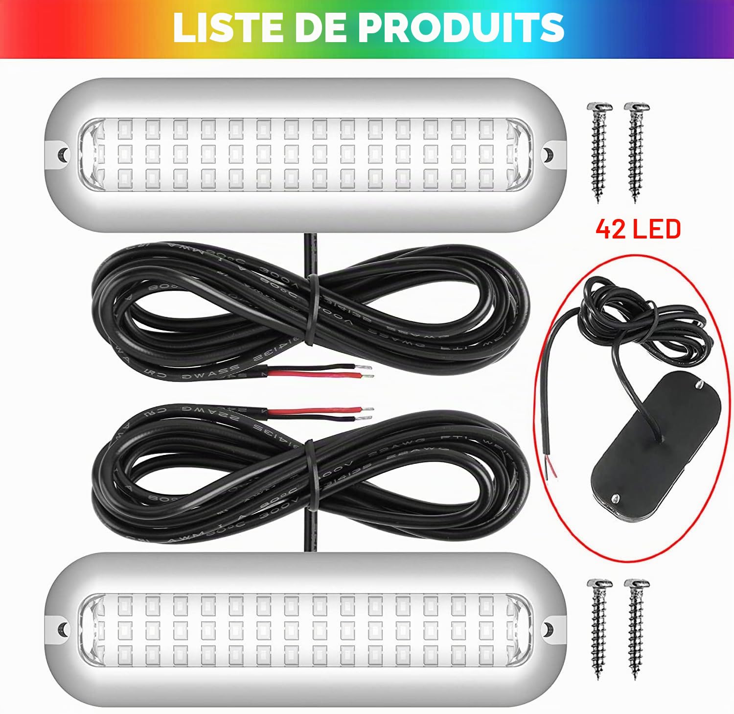 Greluma 2 Pcs Éclairage sous-marin à 42LED pour bateau,DC 10-30 V, éclairage de ponton marin,éclairage de tableau arrière,éclairage de pont de bateau en acier inoxydable étanche IP68-Lumière blanche