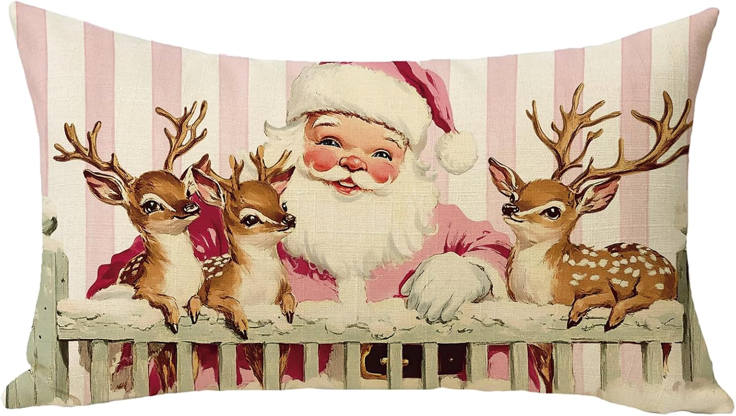 Pink Christmas Santa Claus Lumbar Decorative Throw Pillow Cover