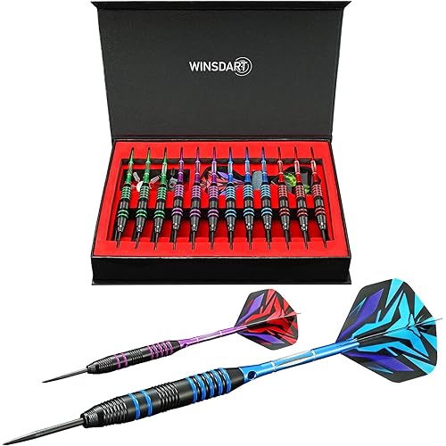 Darts Metal Tip Set Professional Metal Darts for Dartboard Steel Tip Darts with Nonslip Iron Barrel Aluminum Dart Shafts,Extra Flights,Dart Sharpener,Gift Box
