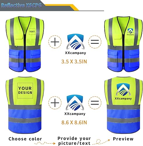 Chaleco de seguridad con logotipo personalizado, chaleco de seguridad reflectante de alta visibilidad con 5 bolsillos y tiras reflectantes, chaleco