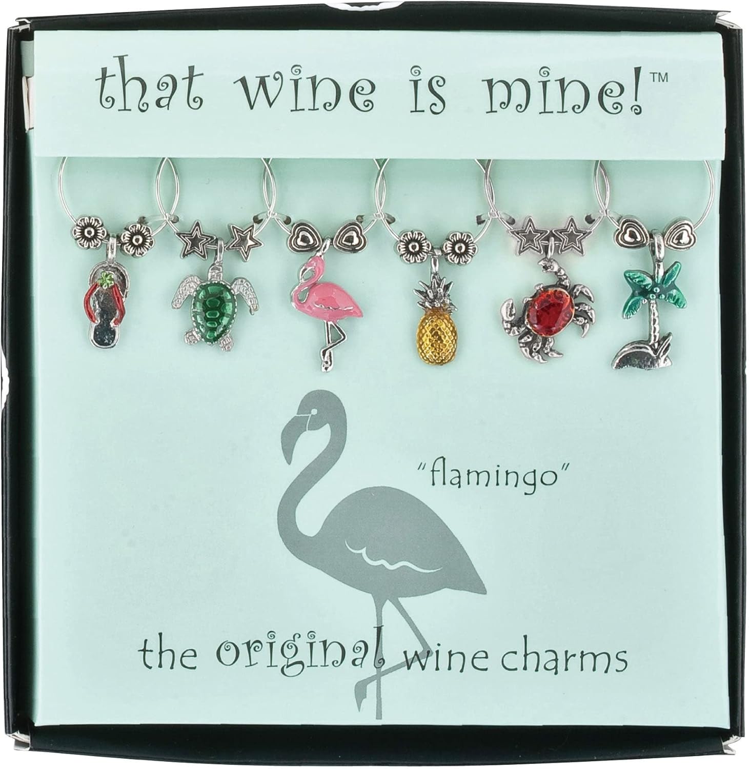 Wine Things Life's a Beach Wine Charms, Zinc Alloy Wine Glass Tags for Stem Glasses, Drink Markers Identifiers for Parties, Tastings, and Entertaining, Multicolor, Set of 6