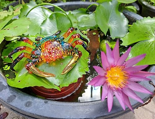 Miniatura 6 de WitnyStore Figura pequeña de cangrejo arcoíris rojo de 6 pulgadas de largo Cangrejos de vidrio pintado a mano en miniatura de crustáceo colorido