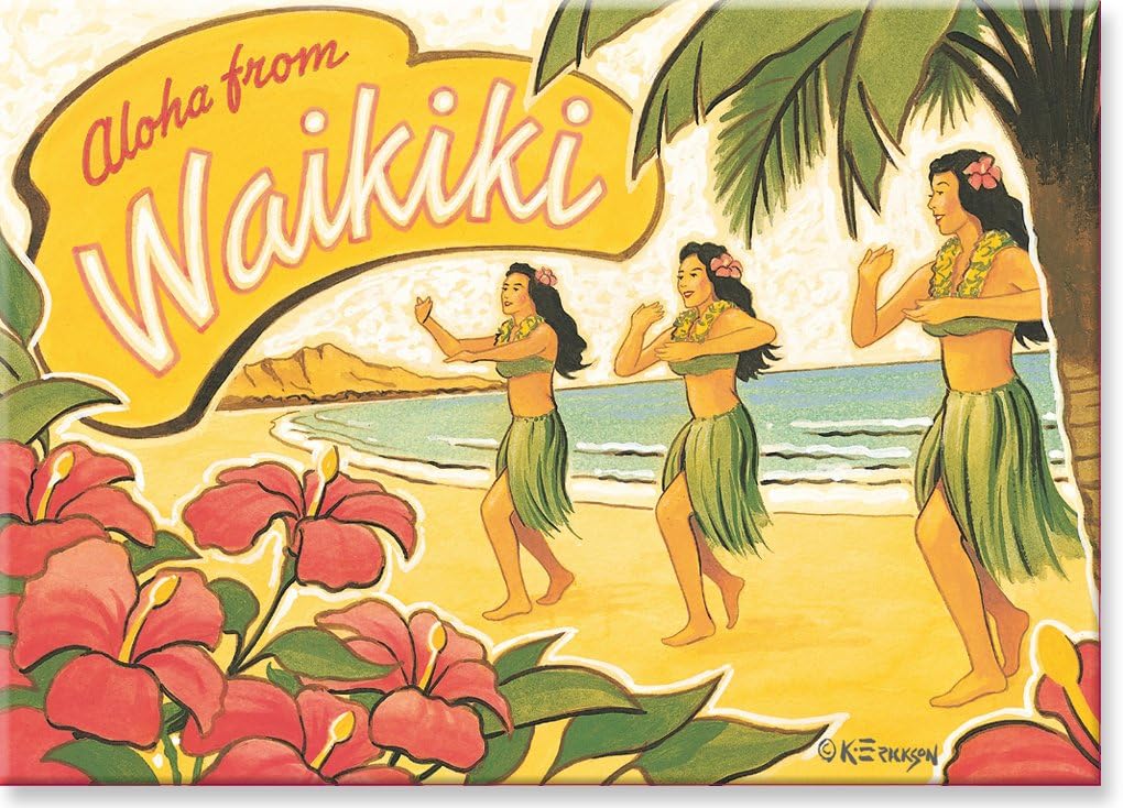 Hawaiian Art Collectible Refrigerator Magnet - Aloha from Waikiki by Kerne Erickson