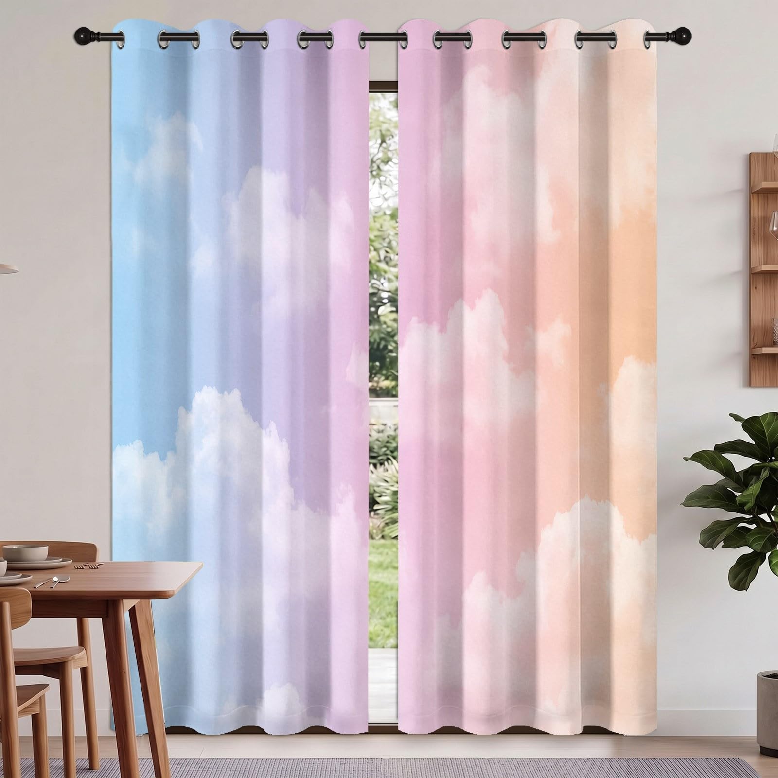 Générique Rideau Occultant 110 X 215 cm (LxH), Rideaux Motif Ciel Nuages, Rideau Thermique Isolant à Oeillets, Mignon Onirique Rideaux Fenetre Imprimé pour Salon Chambre Décoration, Lot de 2