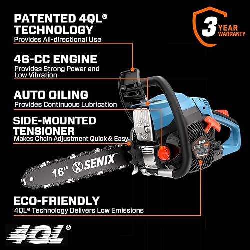 Miniatura 7 de SENIX 4QL - Motosierra a gas de 4 ciclos de 16" 46 cc