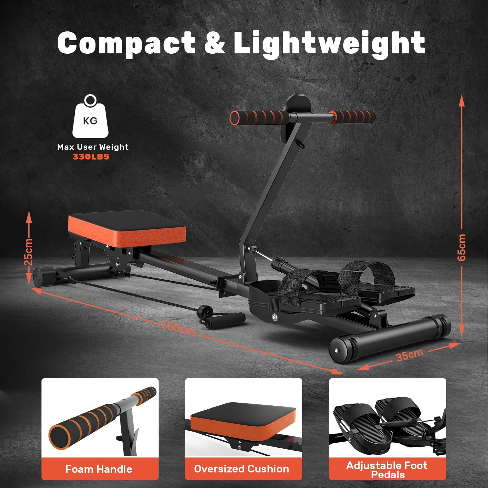 Dskeuzeew Rudergerät Klappbar Rudergerat für Zuhause mit hydraulischem Widerstand Ganzkörper-Rudergerät Fitnessgerät LCD-Monitor Max 150kg