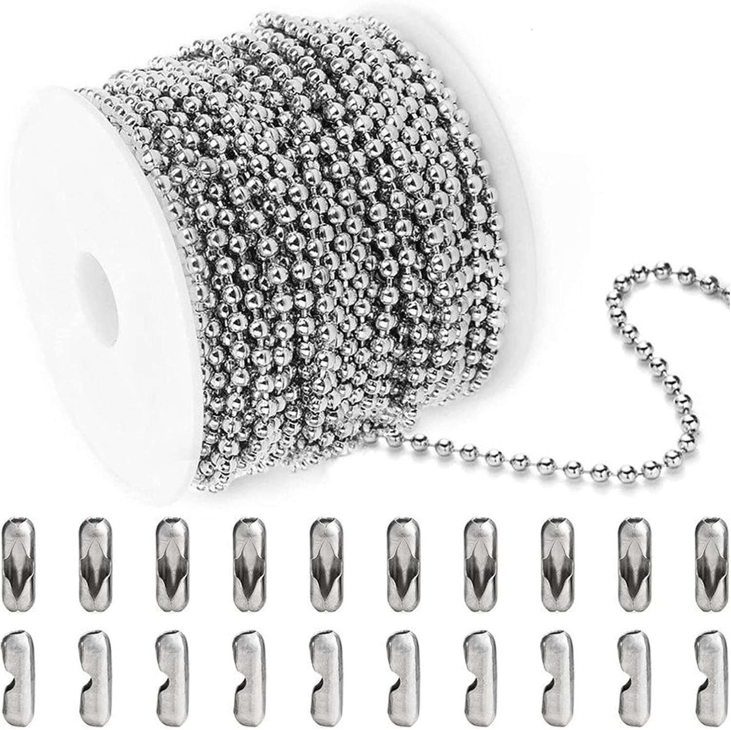 304 Stainless Steel Ball Chain Spool with Connectors, Metal Beaded Pull Chain Extension for Ceiling Fan Light Fixture, DIY Crafts, Dog Tags, 32.8FT Roll,Bead Diameter 5mm