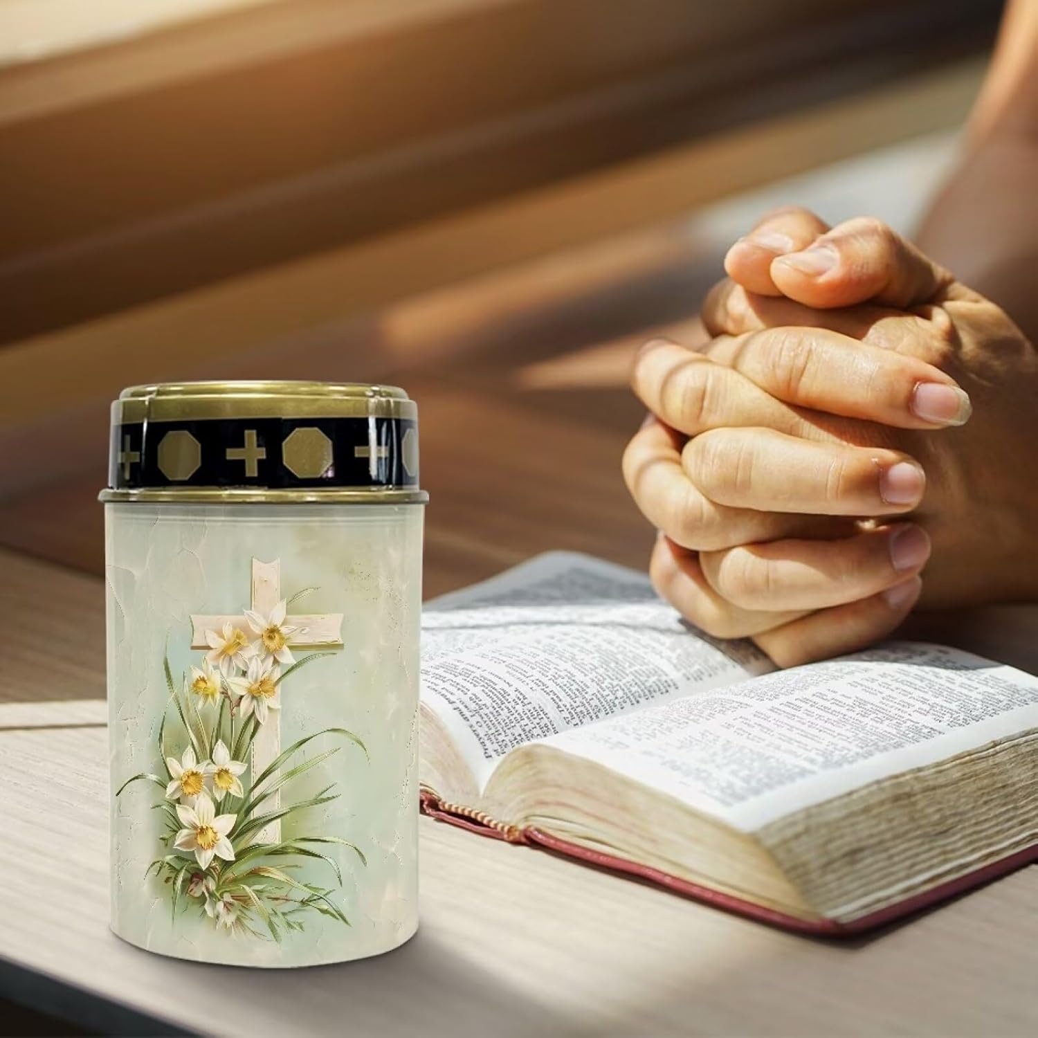 Cross and Floral Cemetery Solar Lights - Waterproof LED Solar Lamp - Flameless Candle - Grave Decorations - Night Light for Outdoor