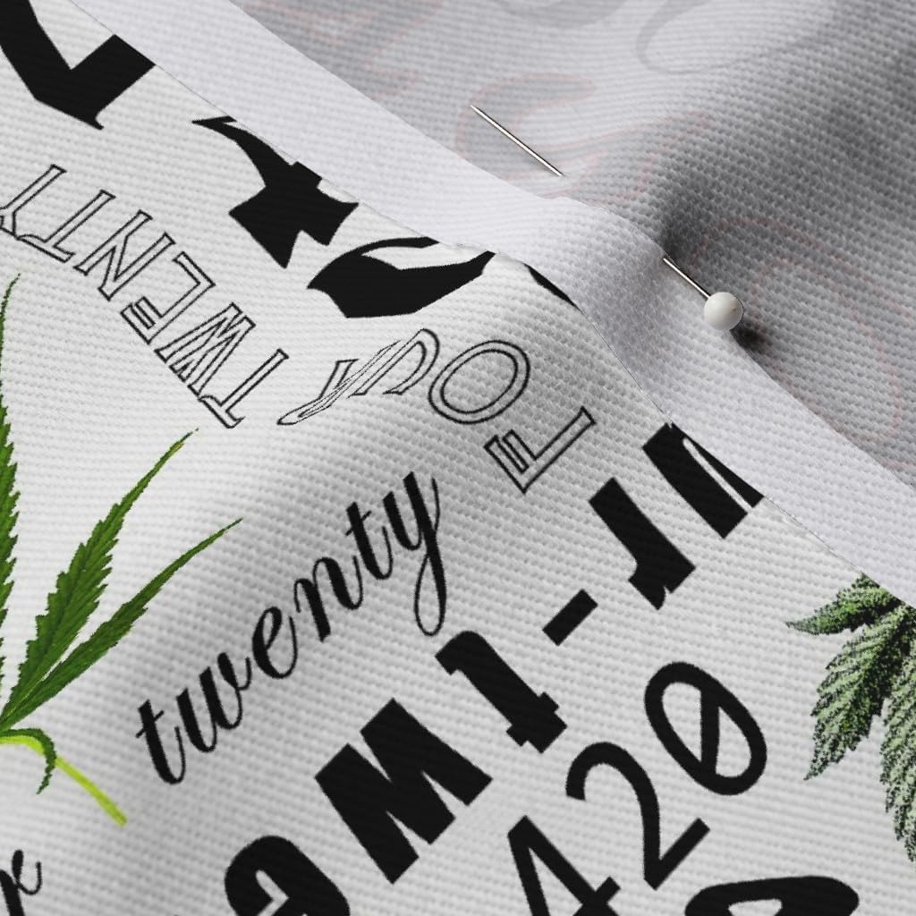 Spoonflower Fabric - 420 Cannabis Marijuana Hemp Herb Black Printed on Denim Fabric by The Yard - Bottomweight Apparel Home Decor Upholstery