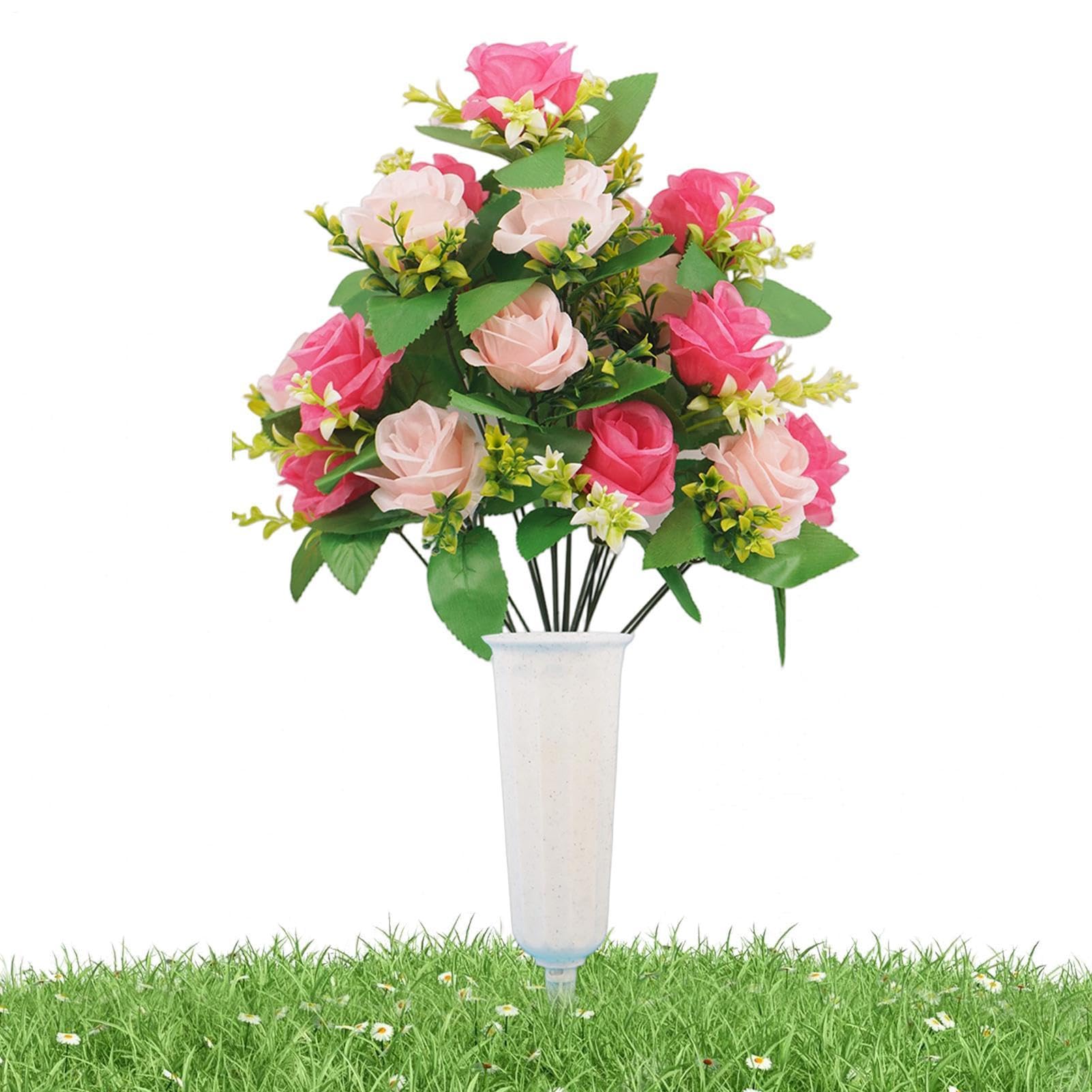Recuerdo floral de imitación para el Día de los Caídos en tumbas con estaca y jarrón exterior