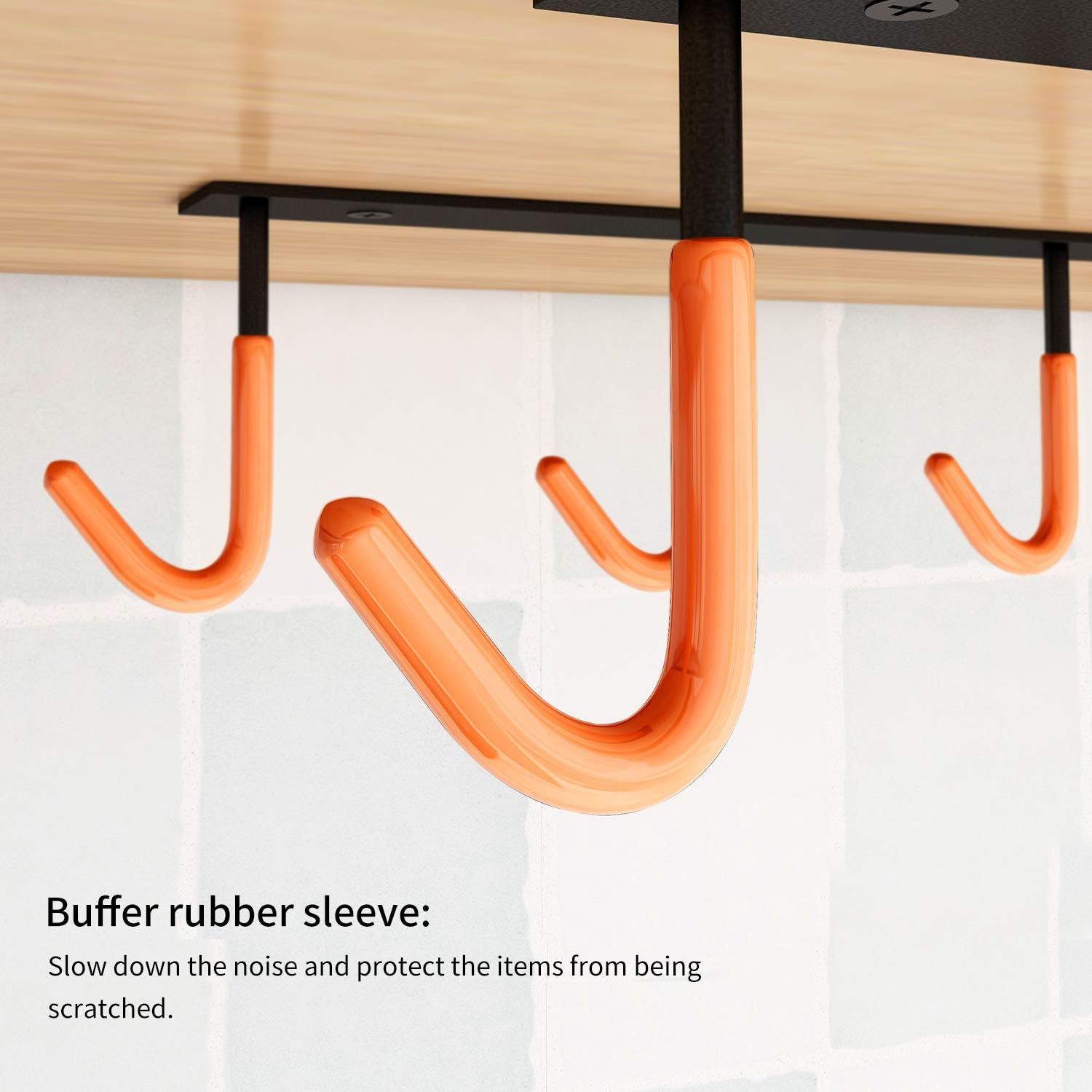 XIGOO Coffee Mug Holder Under Cabinet - Multi-Function Kitchen Cabinet 2pcs × 4 Hooks, Heavy Duty Hangers for Hanging Mug Cup,Teapots, Utensils