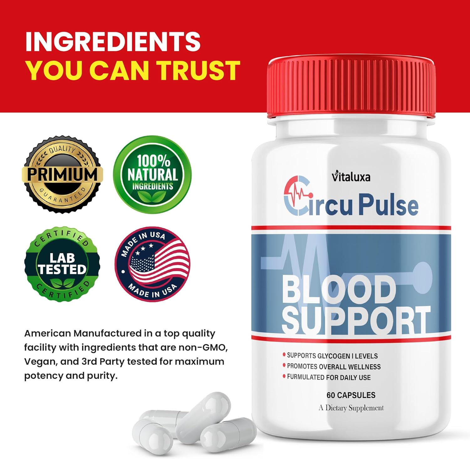 (3 Pack) CircuPulse Blood Support, Circu Pulse Blood Glycogen Supplement Capsules Advanced Balance Formula Maximum Strength, Ciruculation Flow Pills Health Wellness Natural Pressure Blend (180 Ct)