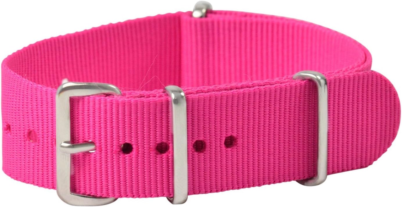 FANMIS 20mm Nylon Solid Neon Pink Interchangeable Replacement Watch Band Strap