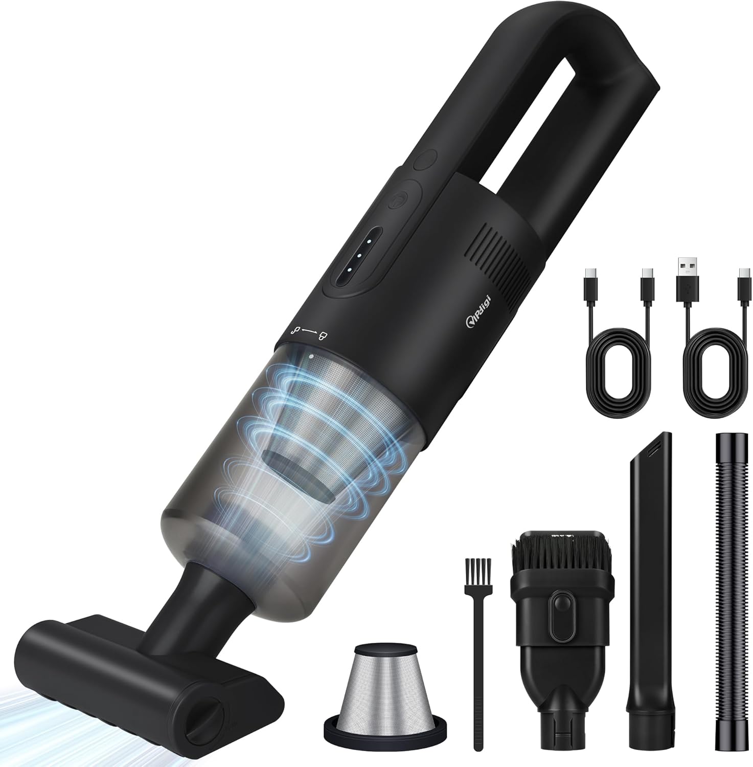 Handheld Vacuum Cordless, Car Vacuum Portable Cordless 30W Rapid Handheld Vacuum Rechargeable Brushless Motor 19000Pa Strong Suction, Portable Vacuum for Car Home with 4 Nozzles (Black) Black DW196