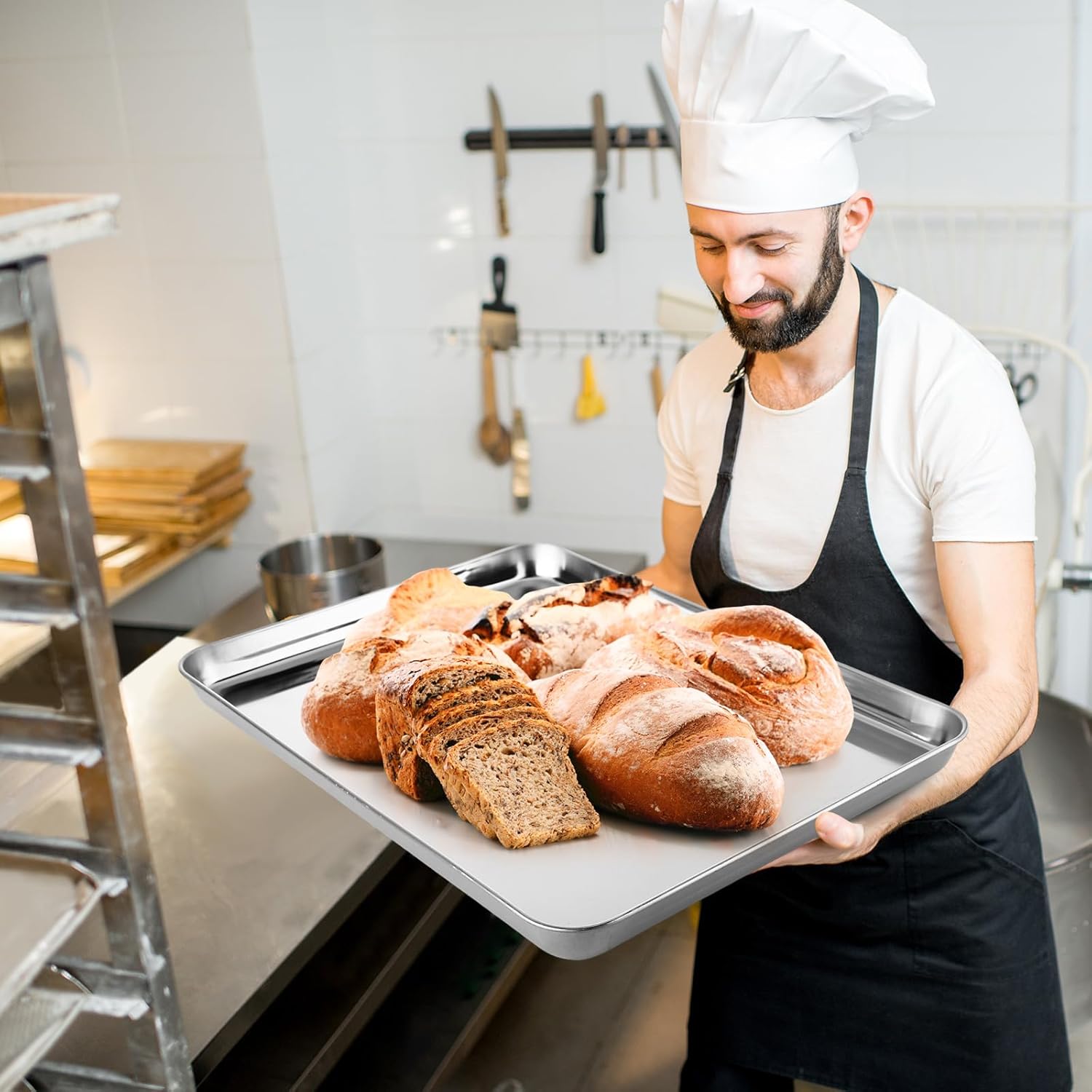 Mimorou 6 Pcs Baking Sheet Set Stainless Steel Cookie Sheet Cookie Baking Pan Bakeware Oven Tray Dishwasher Safe Commercial Grade Pans(16x12x1 Inch)