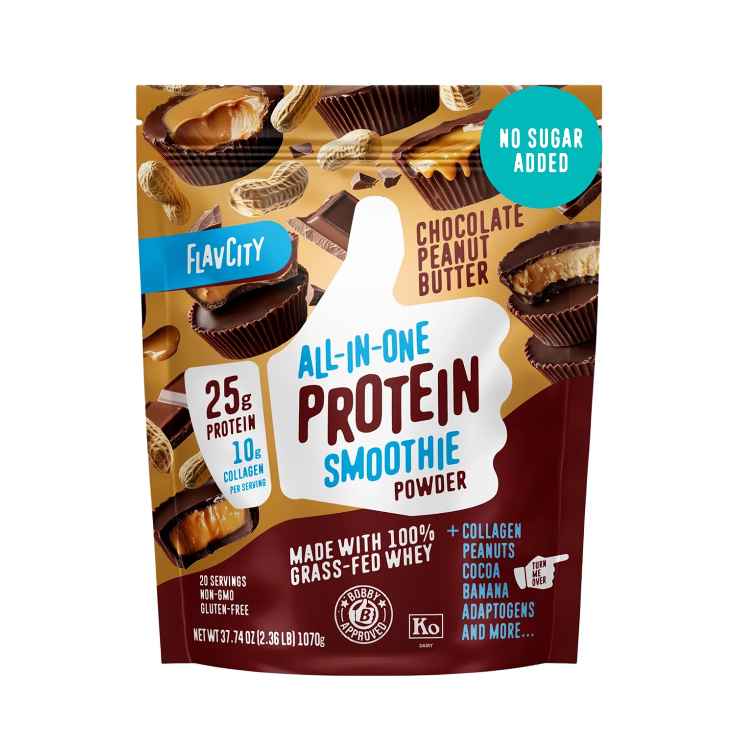 Grass Fed Whey Chocolate Protein Powder - Chocolate Peanut Butter - 25g Protein & 10g Collagen - Made with Organic Cocoa & Coconut Milk - Gluten Free & No Added Sugars (20 Servings)