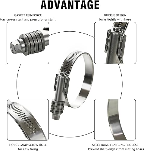 Miniatura 3 de Paquete de 2 abrazaderas de manguera sin fin de servicio pesado, rango ajustable de 3 14-4 18 pulgadas (3.268-4.134 in) abrazaderas de manguera de