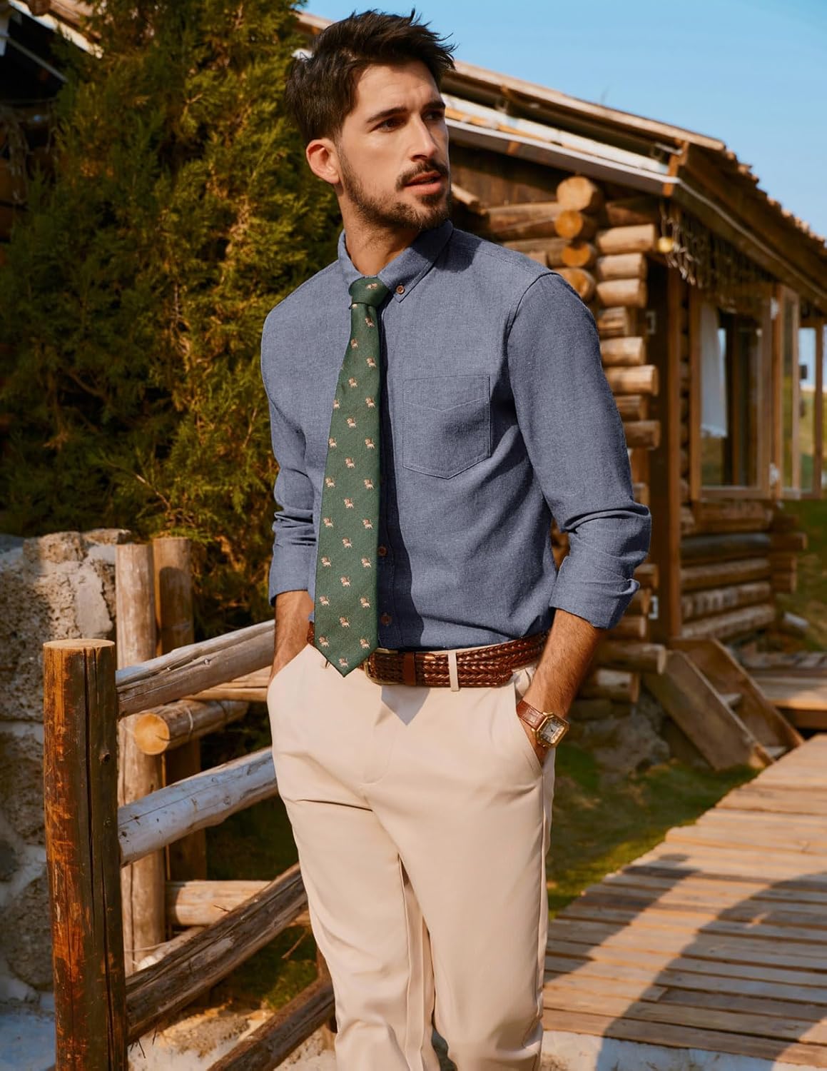 PJ PAUL JONES Mens Classic Fit Linen-Cotton Shirt Button Down Long Sleeve Casual Business Shirts - Image 2