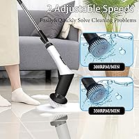 Vista 7 de Cepillo de limpieza multifuncional 9 en 1 con mango desmontable, 9 cabezales de cepillo reemplazables y pantalla LCD, limpiador giratorio eléctrico