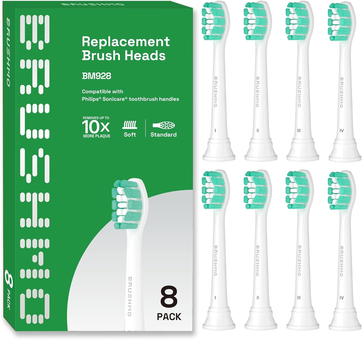 Brushmo Plaque Control Replacement Toothbrush Heads Compatible for Philips Sonicare HX9023 White Bundle with Brushmo Black Woven Expanding Dental Floss, Natural Wax to Prevent Gum Disease