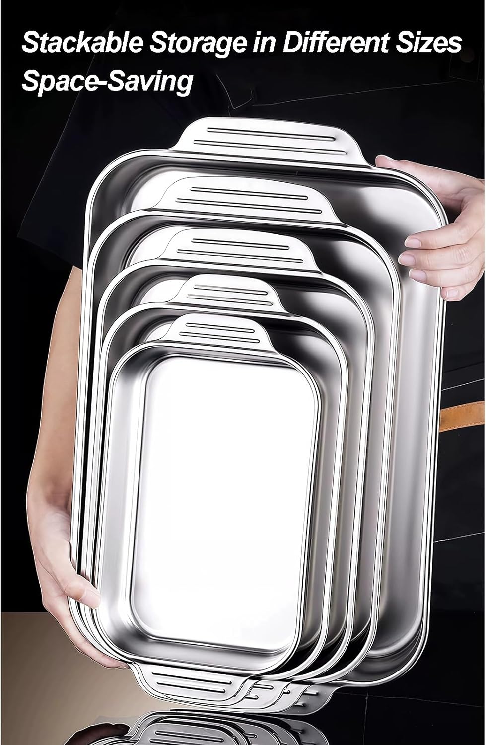 Baking Sheet, Metal Tray with Double Handles, Rectangular 316 Stainless Steel Tray, Sheet Pan for Cakes Breads Fish Vegetables(50x31x8 cm/20x12x3 in)
